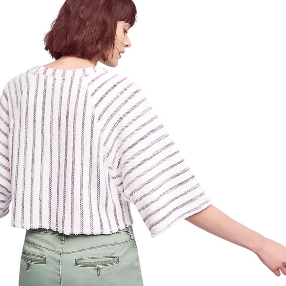 Anthropologie Dolan Coastal Stripes Terry Frayed Cropped Pullover Top - M - Picture 2 of 16